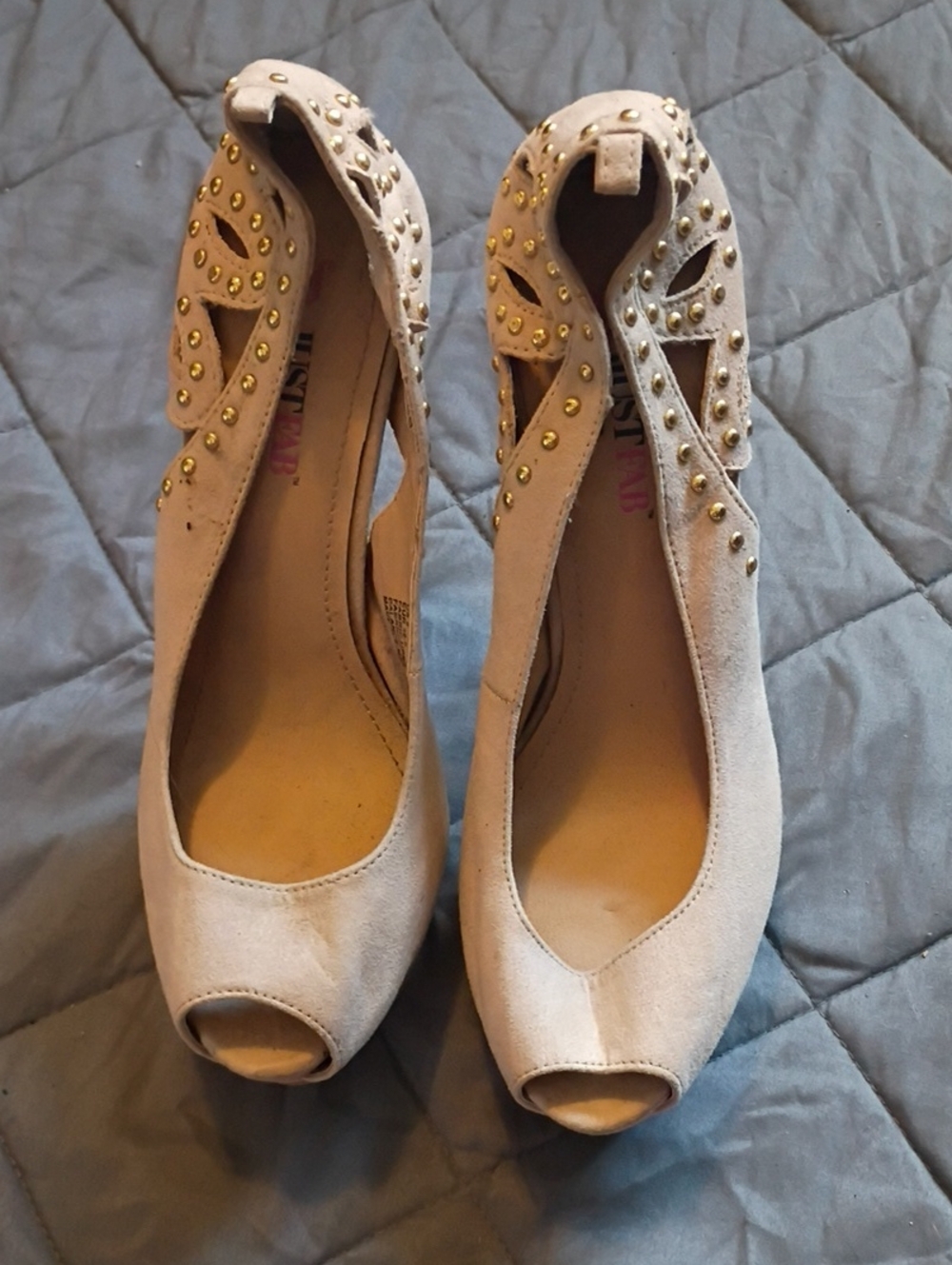 JustFab Naples Nude Studded Heel Peep-toe Platform Pumps Size 8